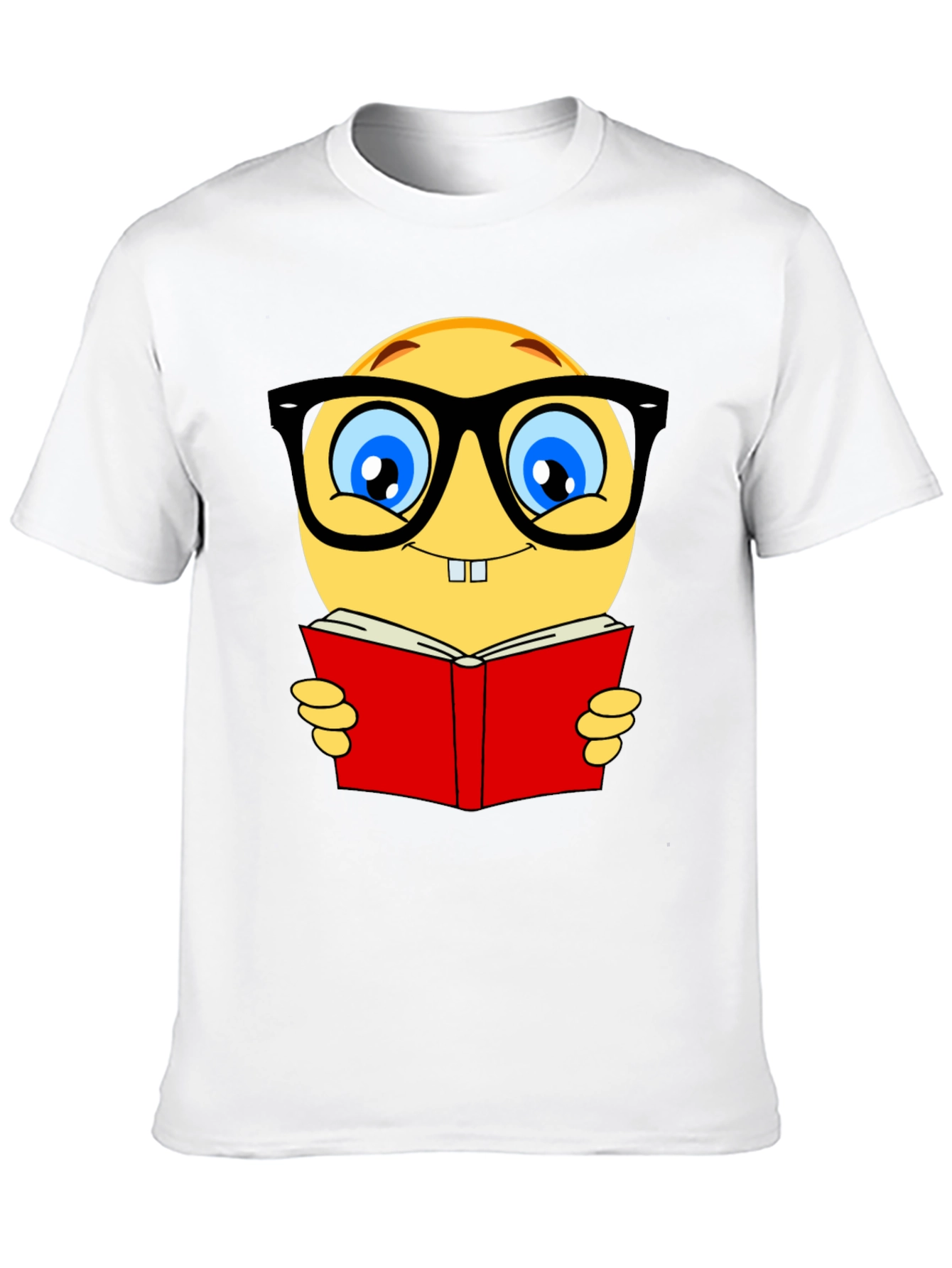 Nerdy Emoji Reading Book T-Shirt - Black Cotton Tee