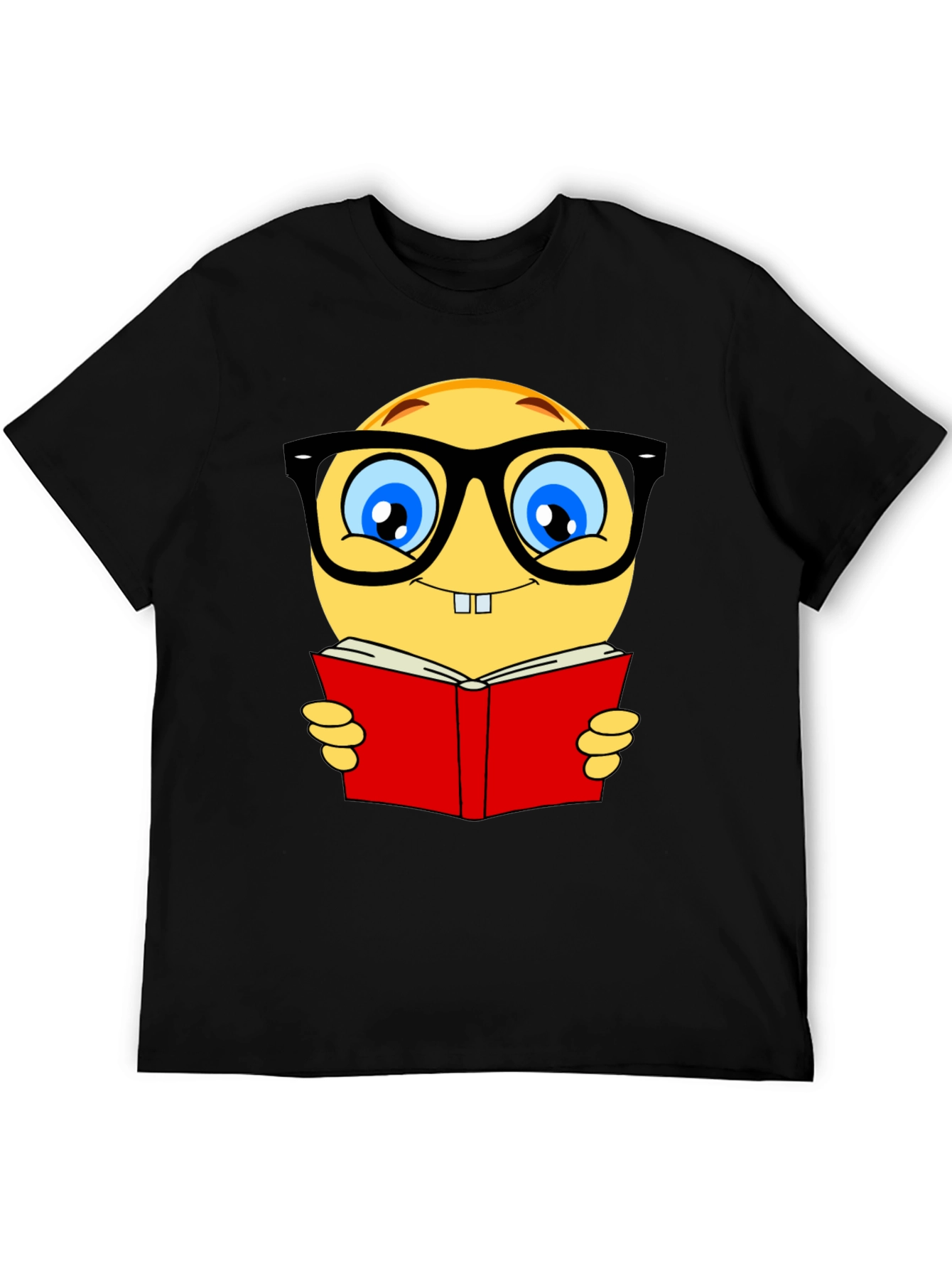 Nerdy Emoji Reading Book T-Shirt - Black Cotton Tee