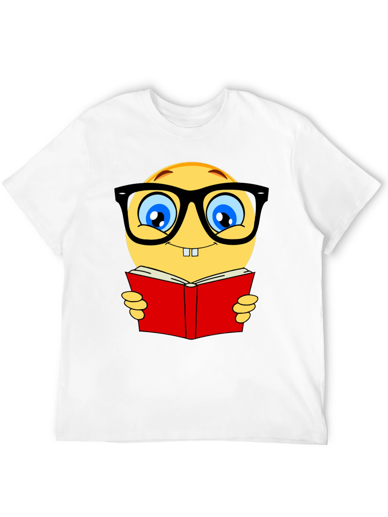 Nerdy Emoji Reading Book T-Shirt - Black Cotton Tee