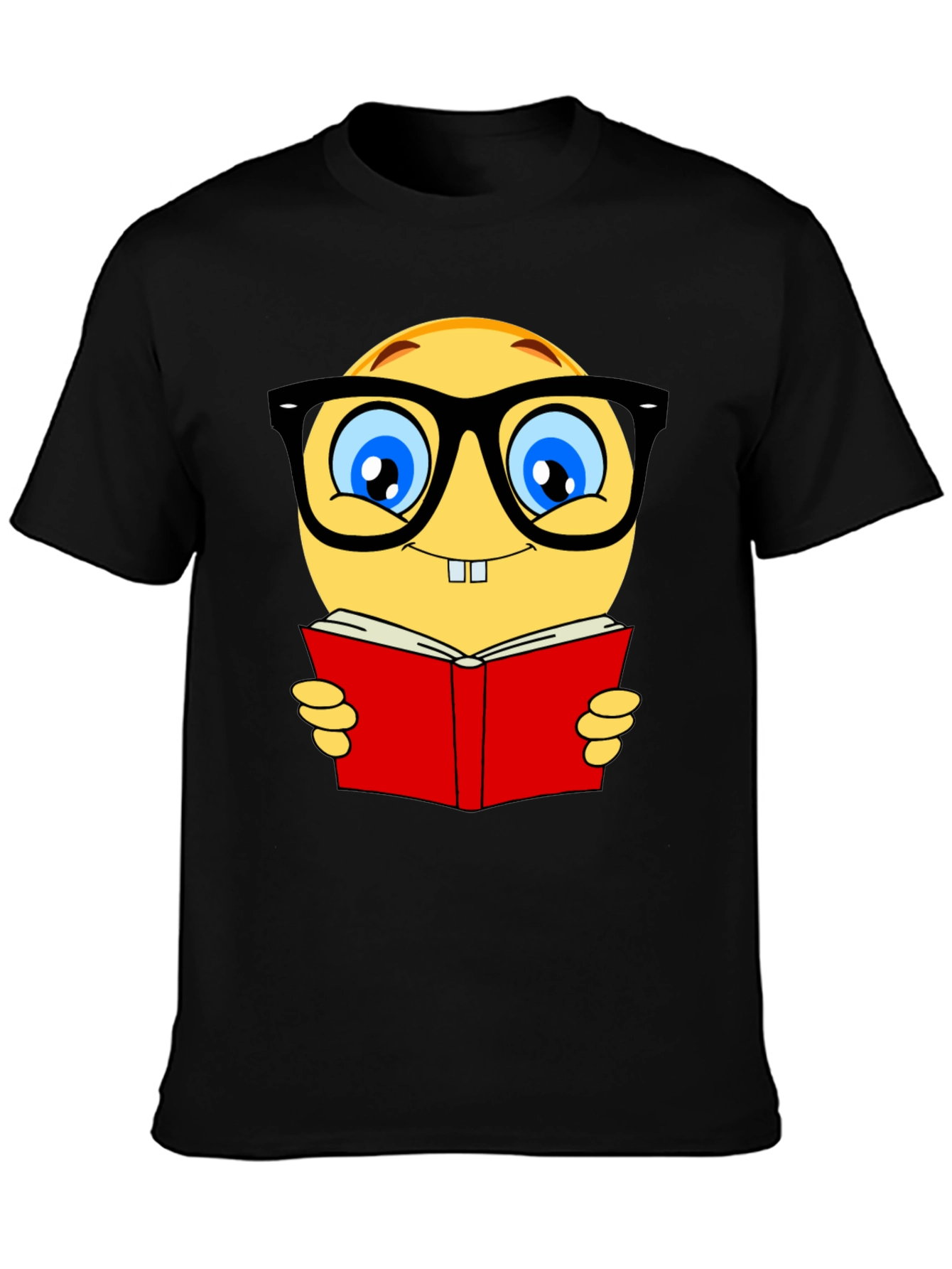 Nerdy Emoji Reading Book T-Shirt - Black Cotton Tee
