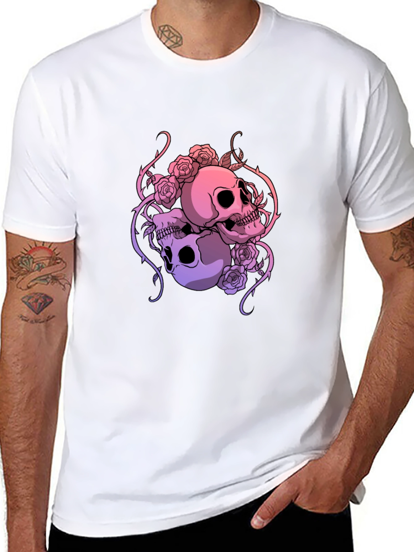 Skull & Roses Graphic Tee - Dark Aesthetic