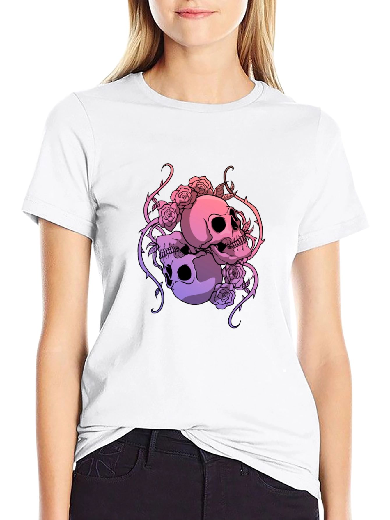 Skull & Roses Graphic Tee - Dark Aesthetic