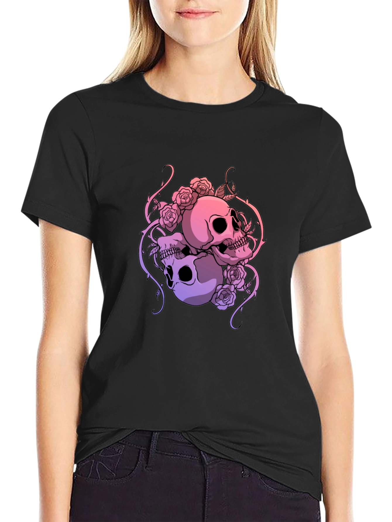 Skull & Roses Graphic Tee - Dark Aesthetic