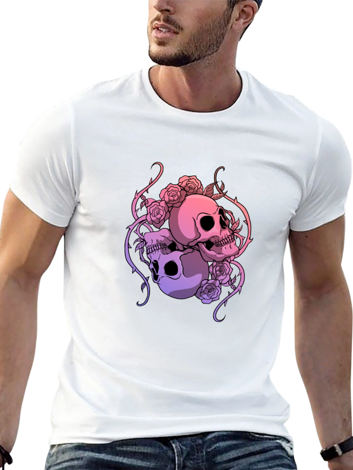 Skull & Roses Graphic Tee - Dark Aesthetic