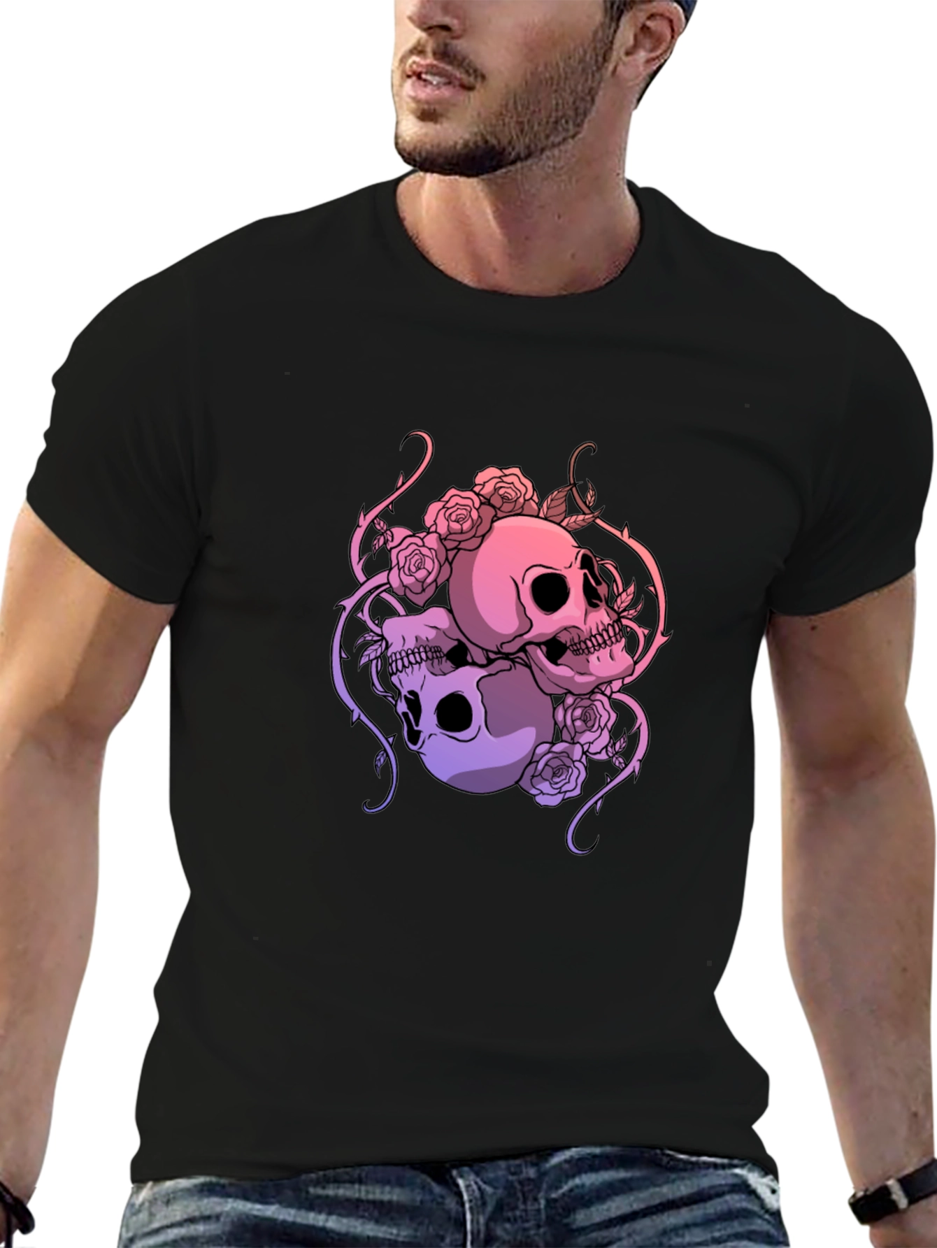Skull & Roses Graphic Tee - Dark Aesthetic