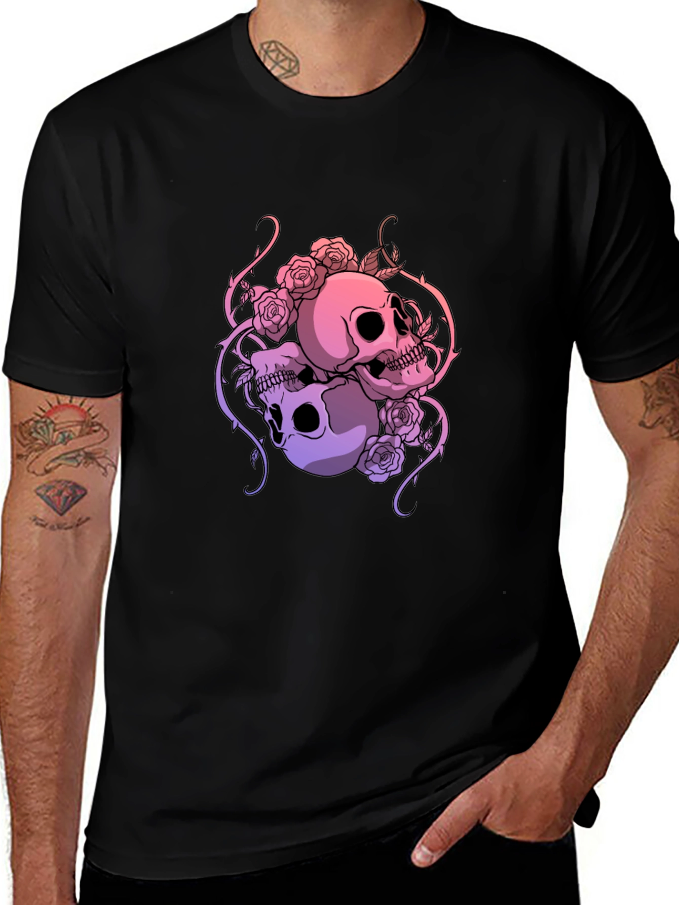 Skull & Roses Graphic Tee - Dark Aesthetic