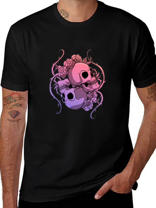 Skull & Roses Graphic Tee - Dark Aesthetic