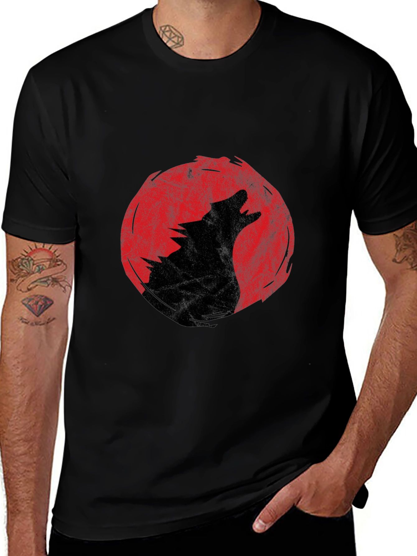 Wolf Howling Moon T-Shirt - Black Graphic Tee