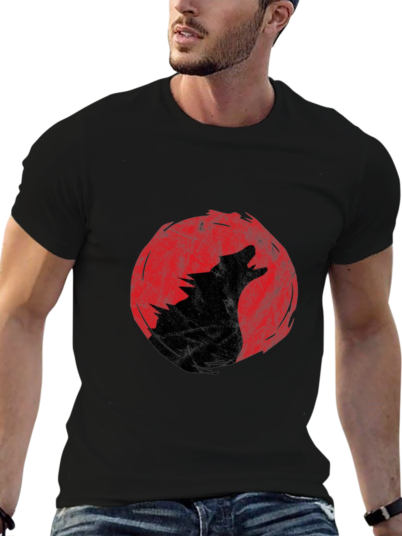 Wolf Howling Moon T-Shirt - Black Graphic Tee