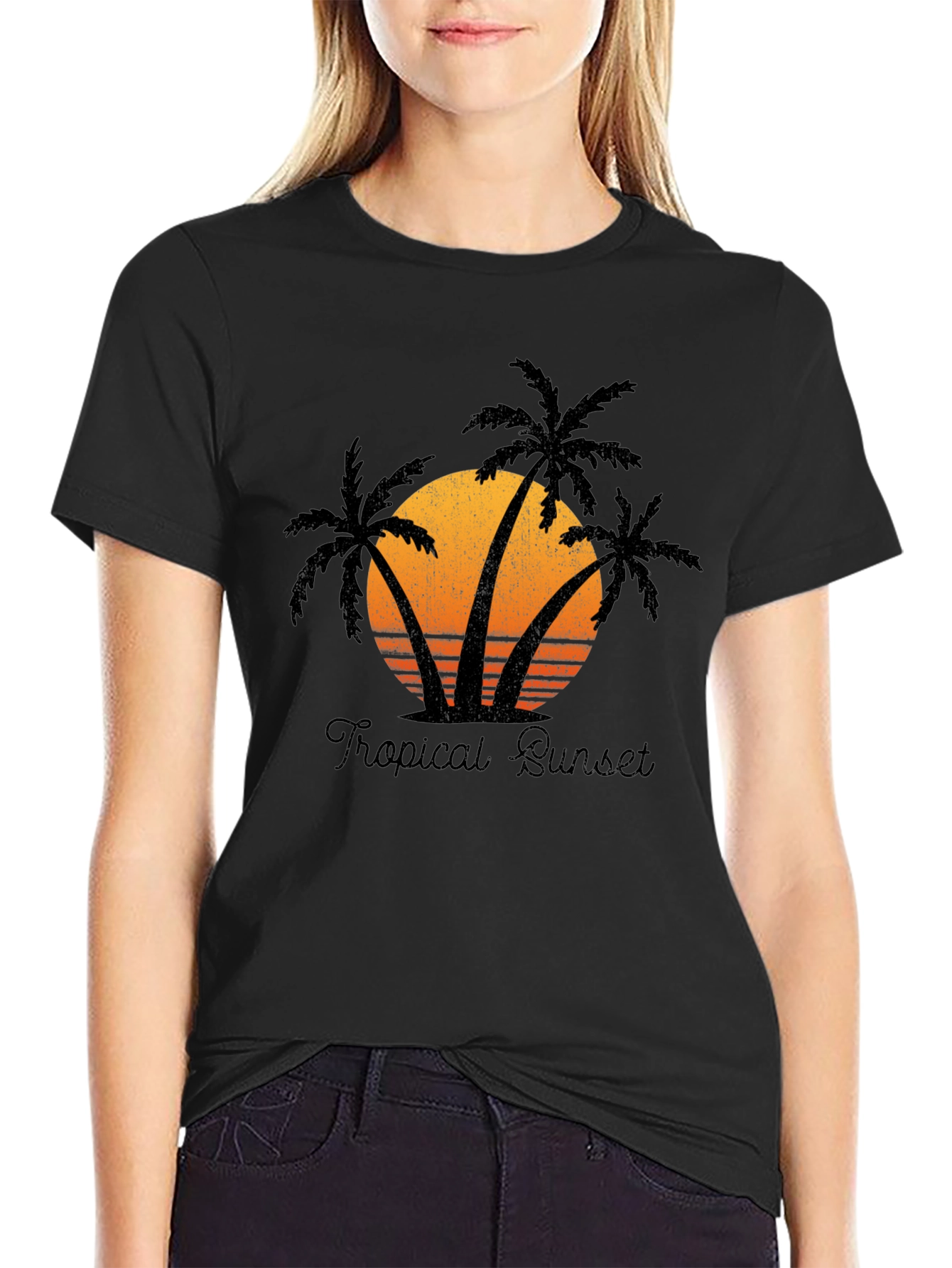 Tropical Sunset Graphic Tee - Black T-Shirt