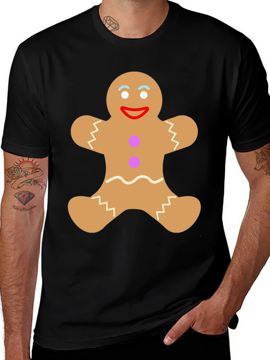 Gingerbread Man Graphic Tee - Festive Black T-Shirt