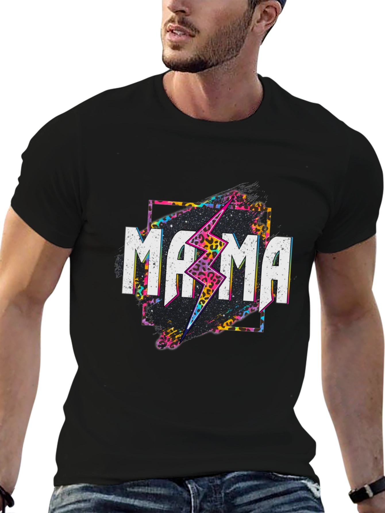 Mama Leopard Lightning Bolt Graphic Tee - Black