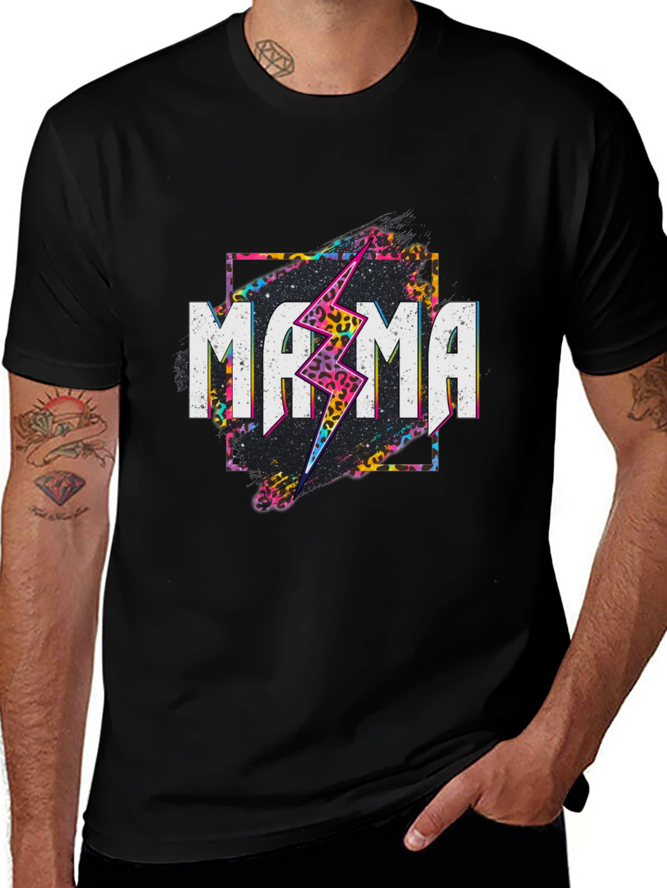 Mama Leopard Lightning Bolt Graphic Tee - Black