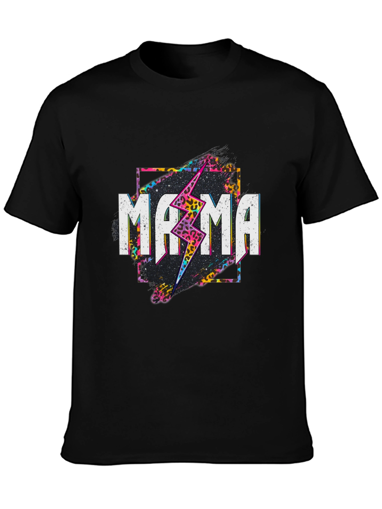 Mama Leopard Lightning Bolt Graphic Tee - Black