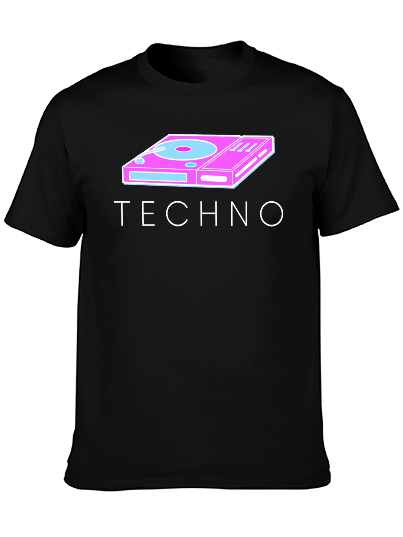 Retro Techno Turntable Graphic Tee - Black Cotton Blend
