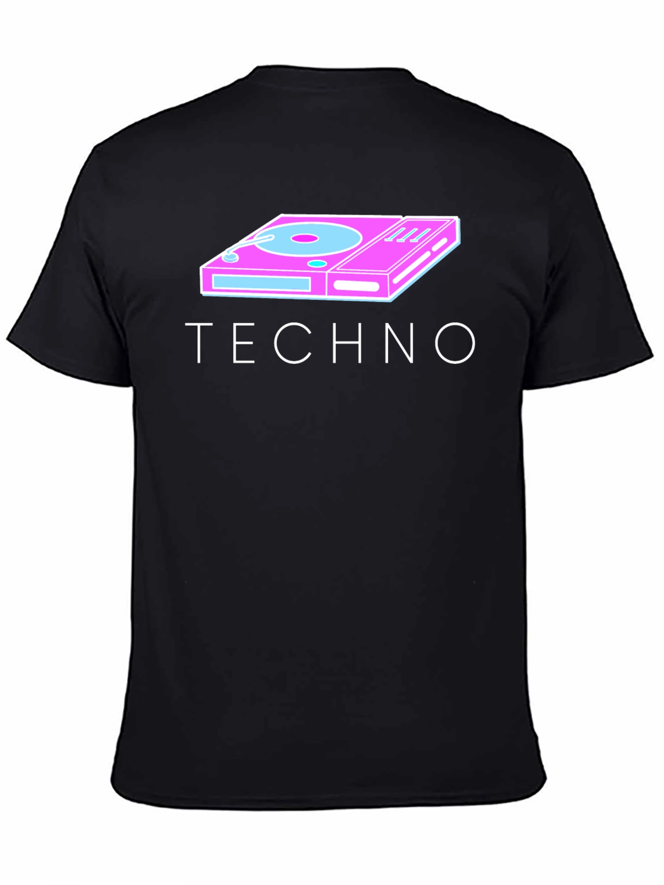Retro Techno Turntable Graphic Tee - Black Cotton Blend