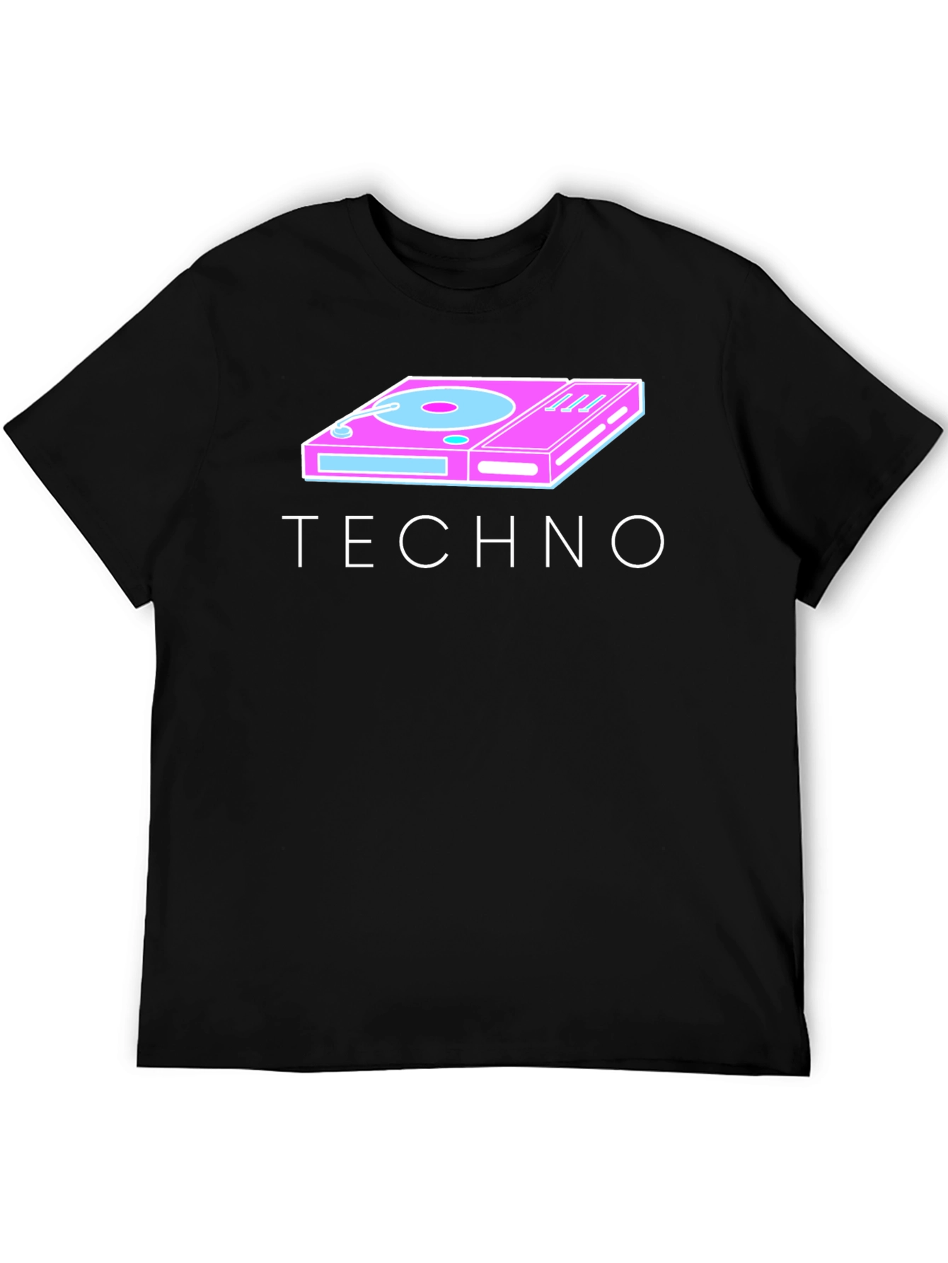 Retro Techno Turntable Graphic Tee - Black Cotton Blend