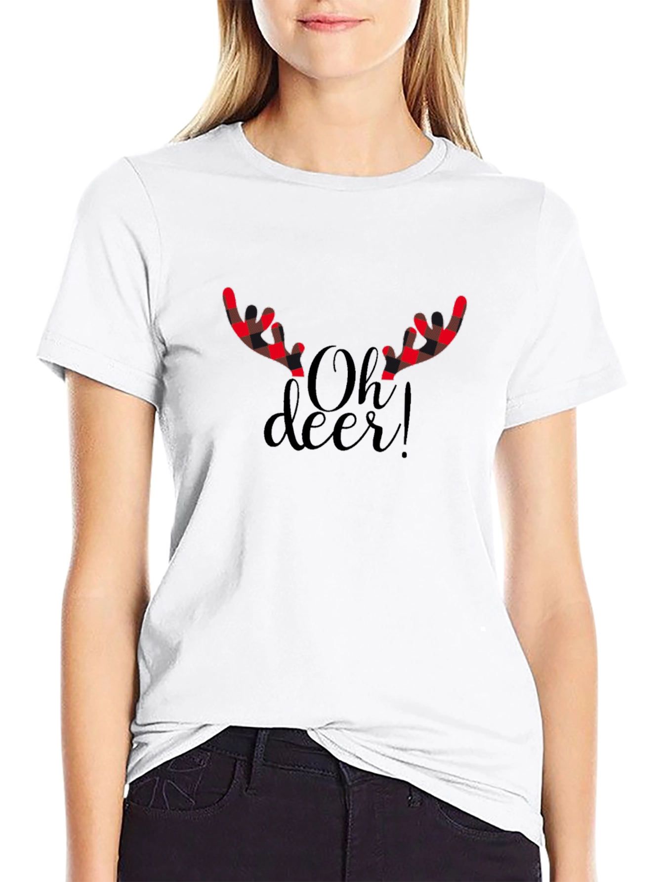 Oh Deer! Plaid Antlers Christmas Graphic Tee