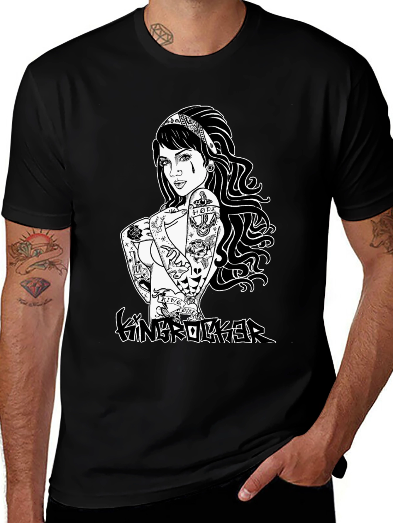 Edgy Tattoo Girl Graphic Black T-Shirt