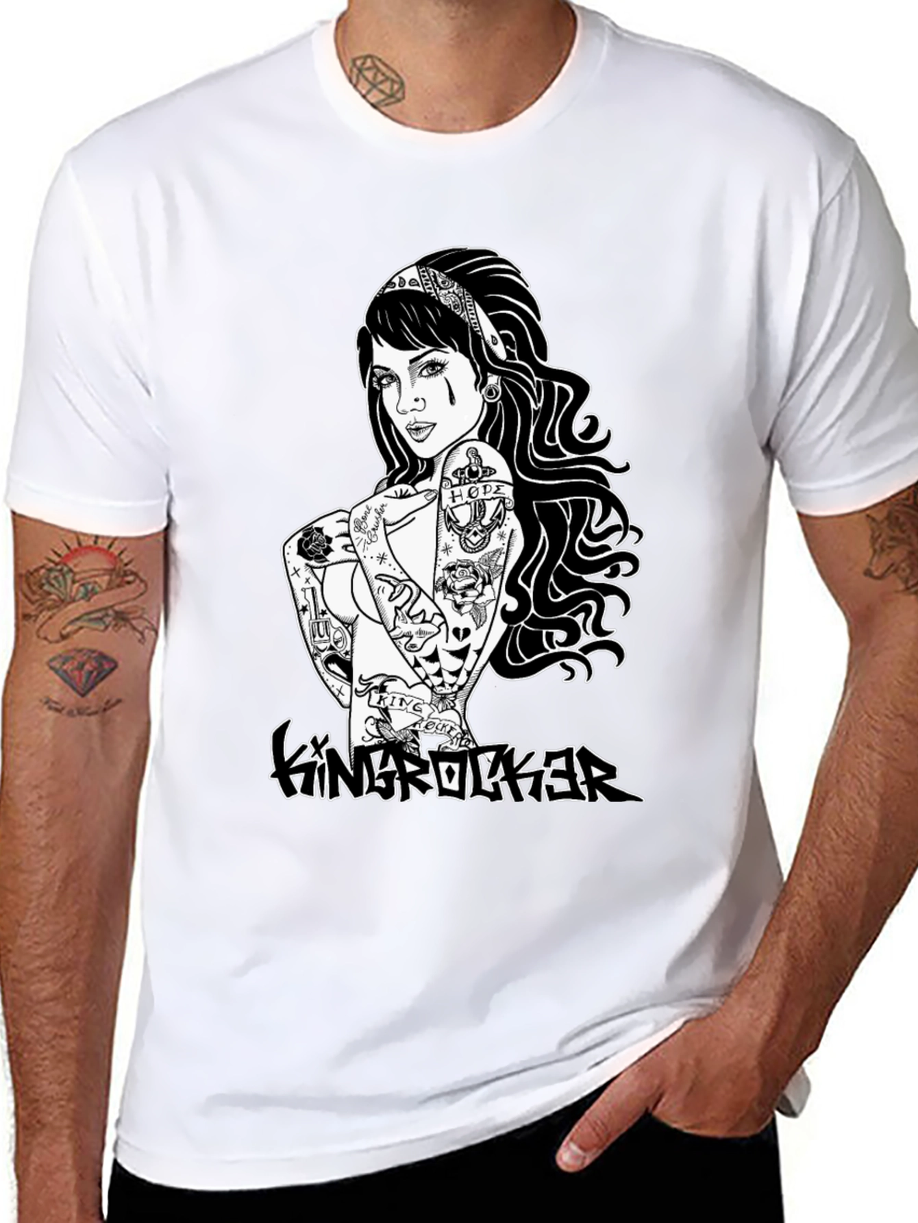 Edgy Tattoo Girl Graphic Black T-Shirt