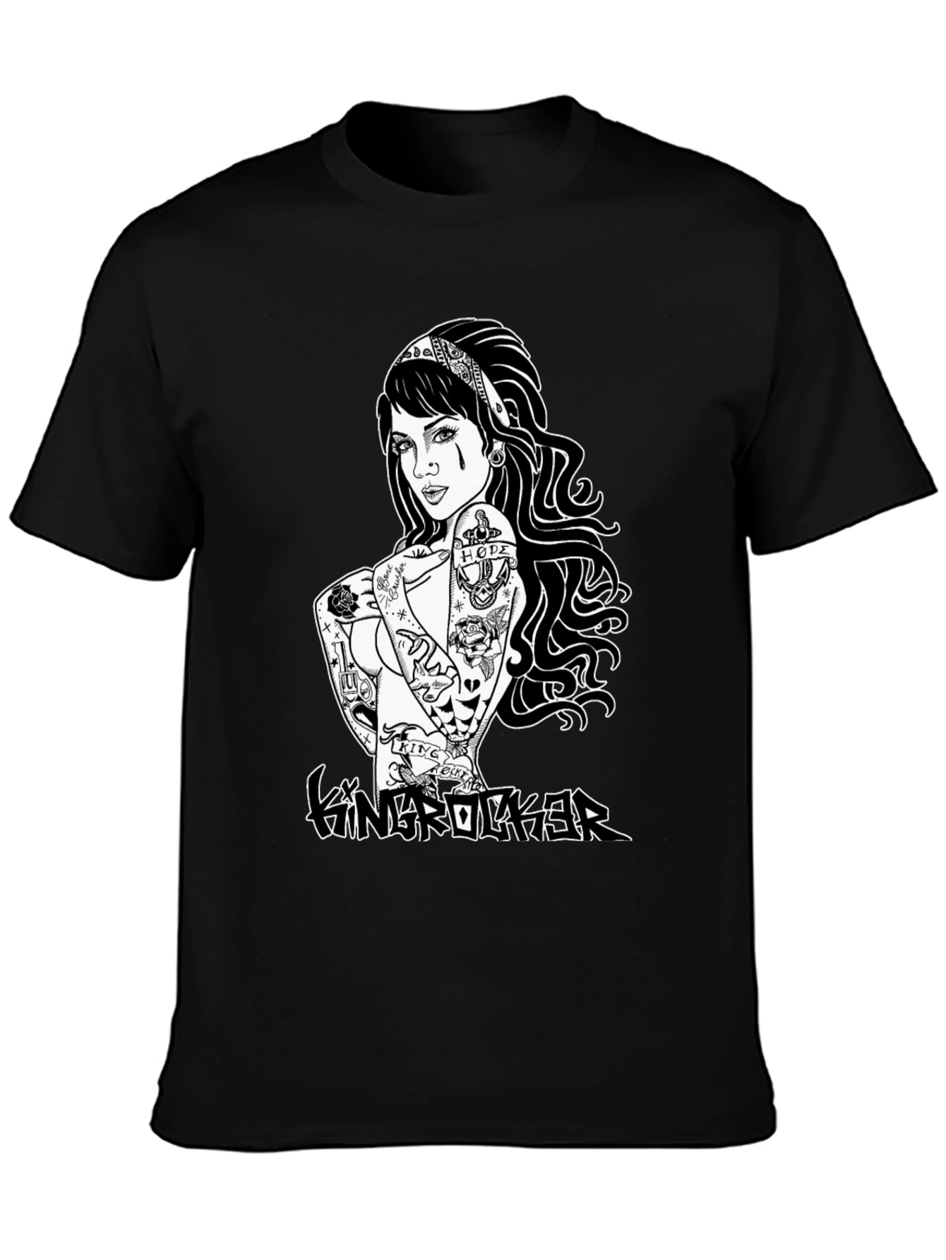 Edgy Tattoo Girl Graphic Black T-Shirt