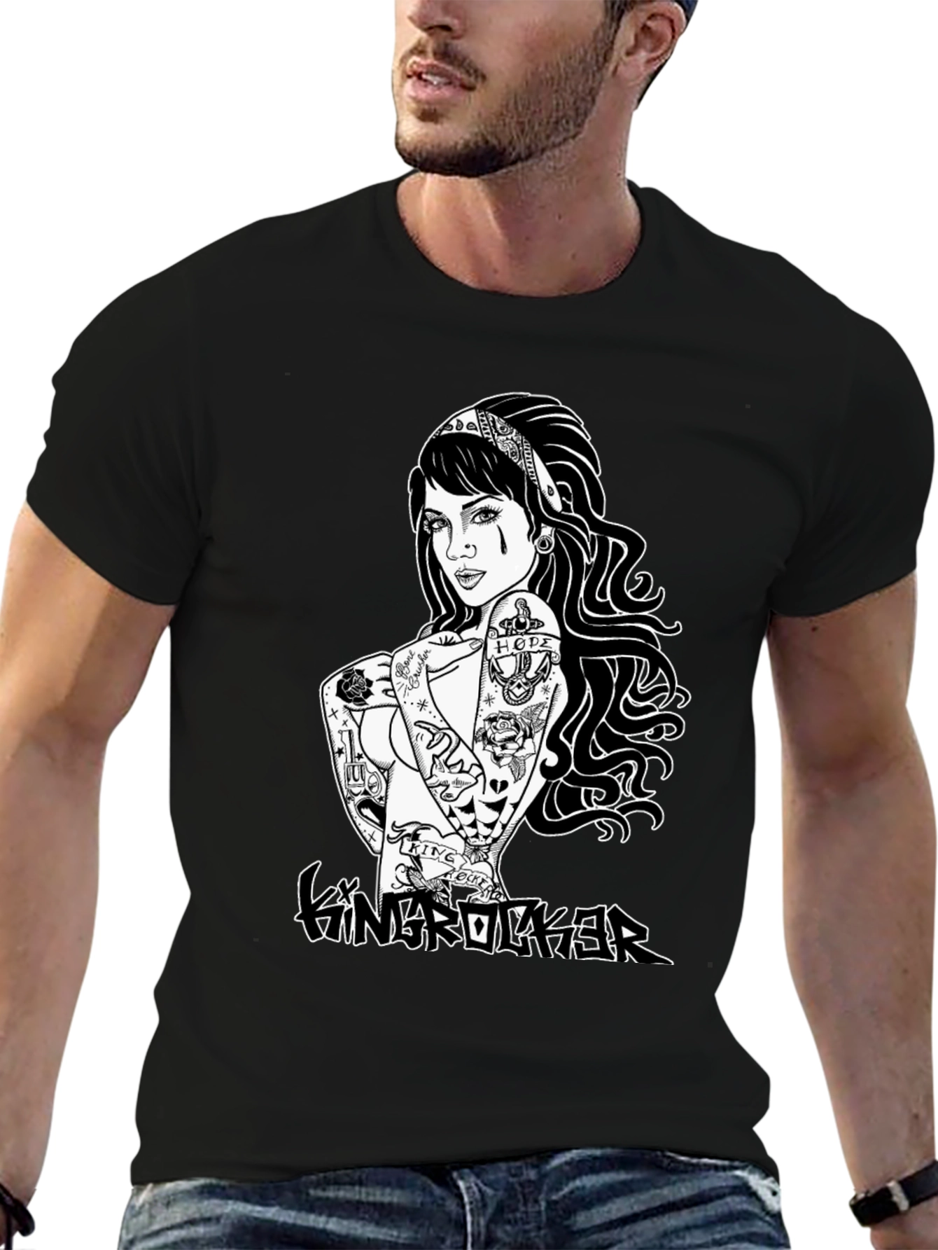 Edgy Tattoo Girl Graphic Black T-Shirt