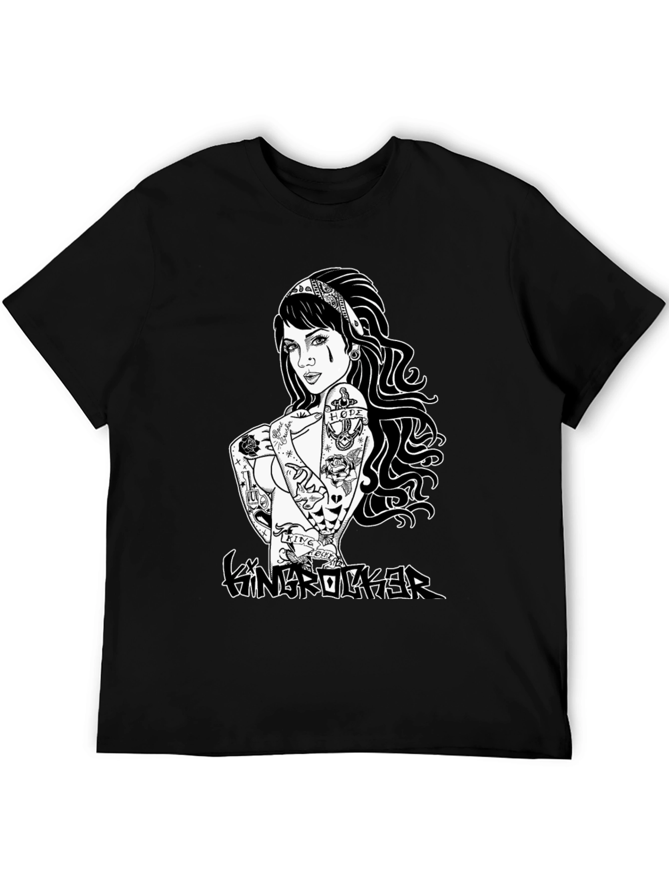 Edgy Tattoo Girl Graphic Black T-Shirt