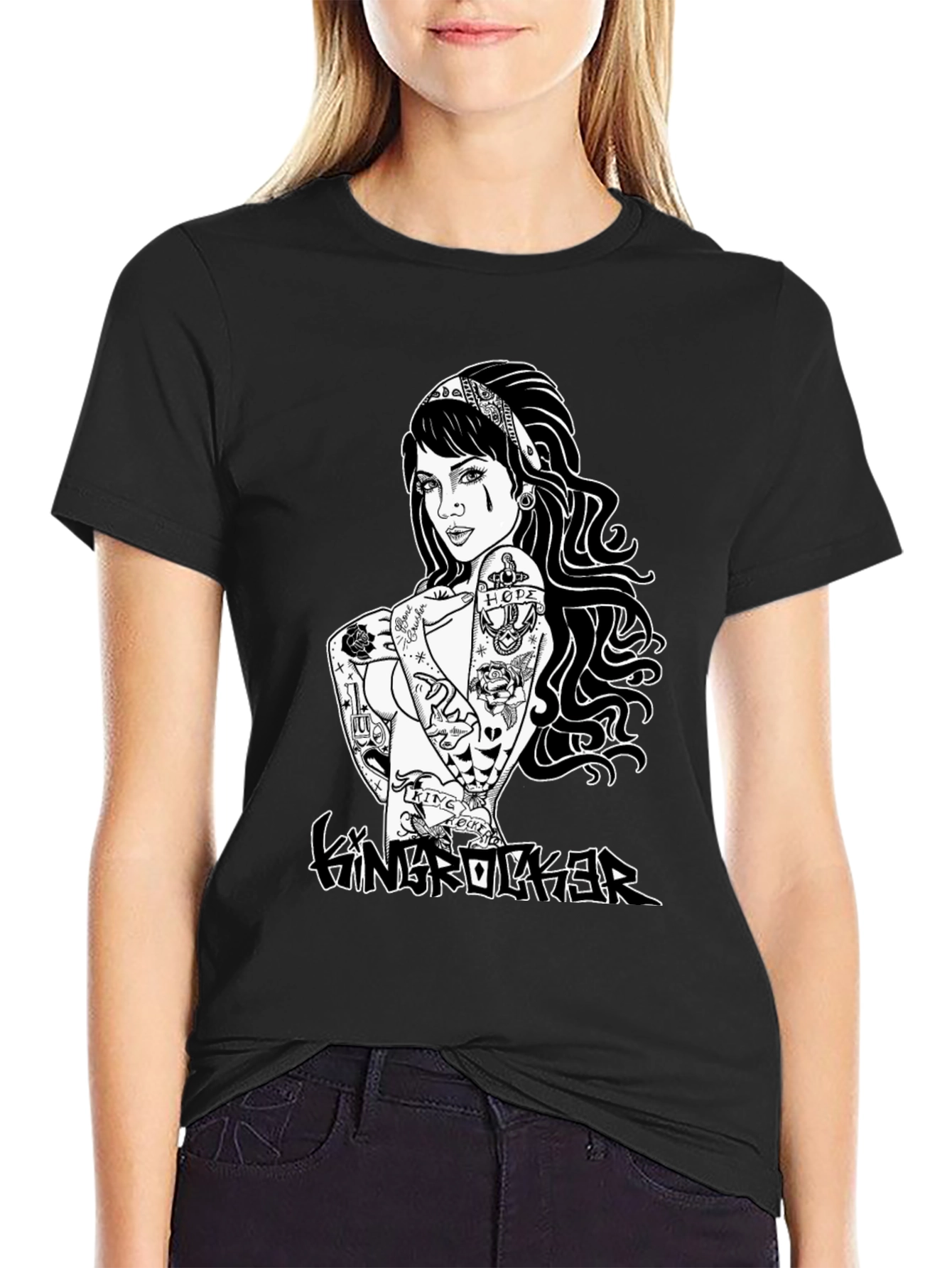 Edgy Tattoo Girl Graphic Black T-Shirt