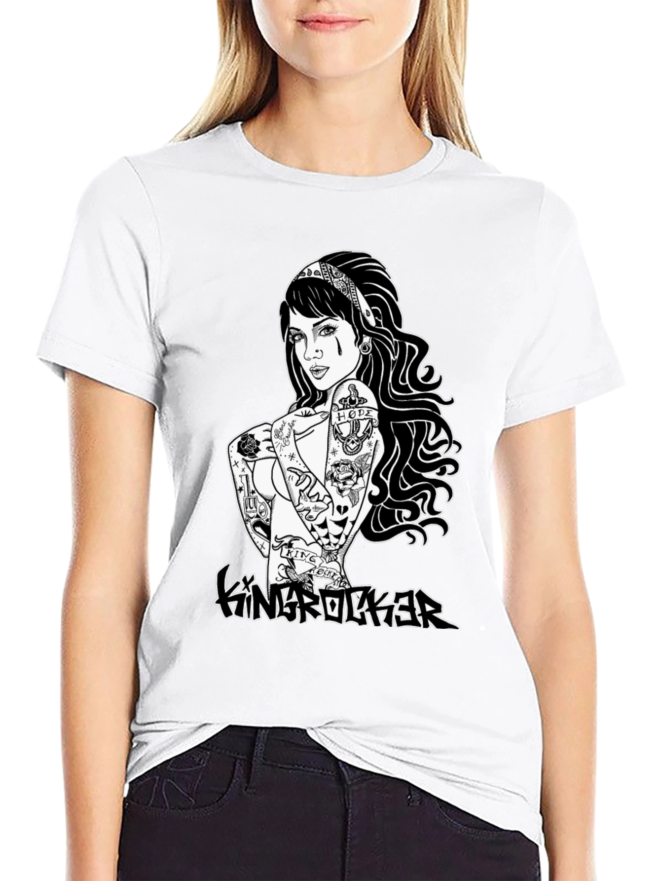 Edgy Tattoo Girl Graphic Black T-Shirt