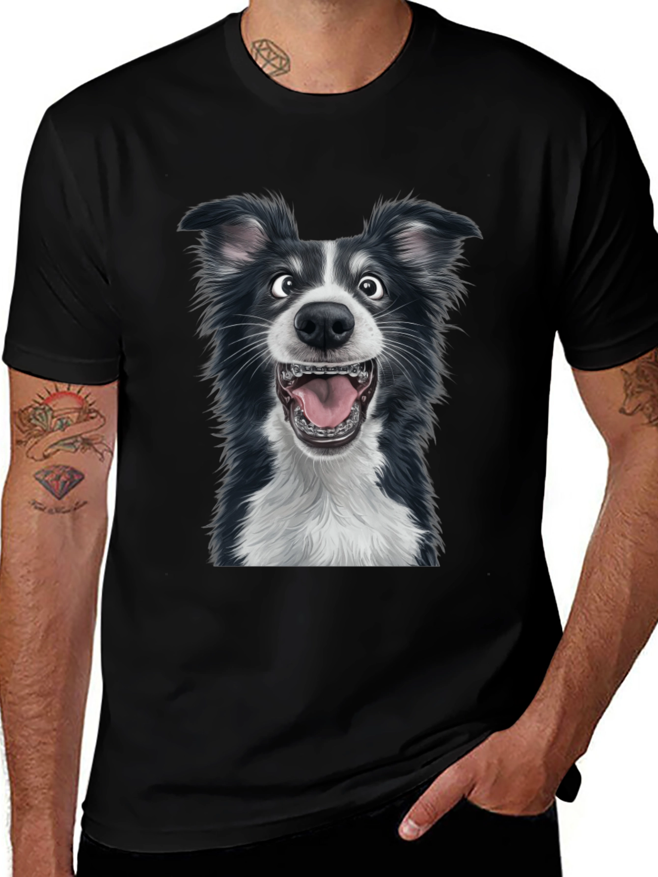 Funny Dog Graphic Tee - Black Cotton Blend T-Shirt