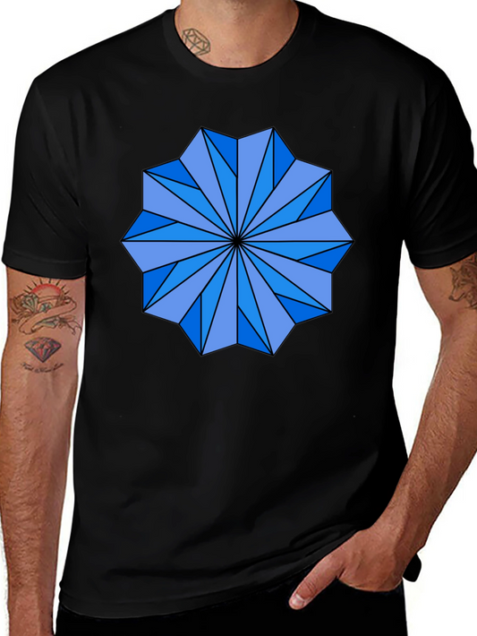 Geometric Starburst Graphic Tee - Black Cotton Blend Shirt