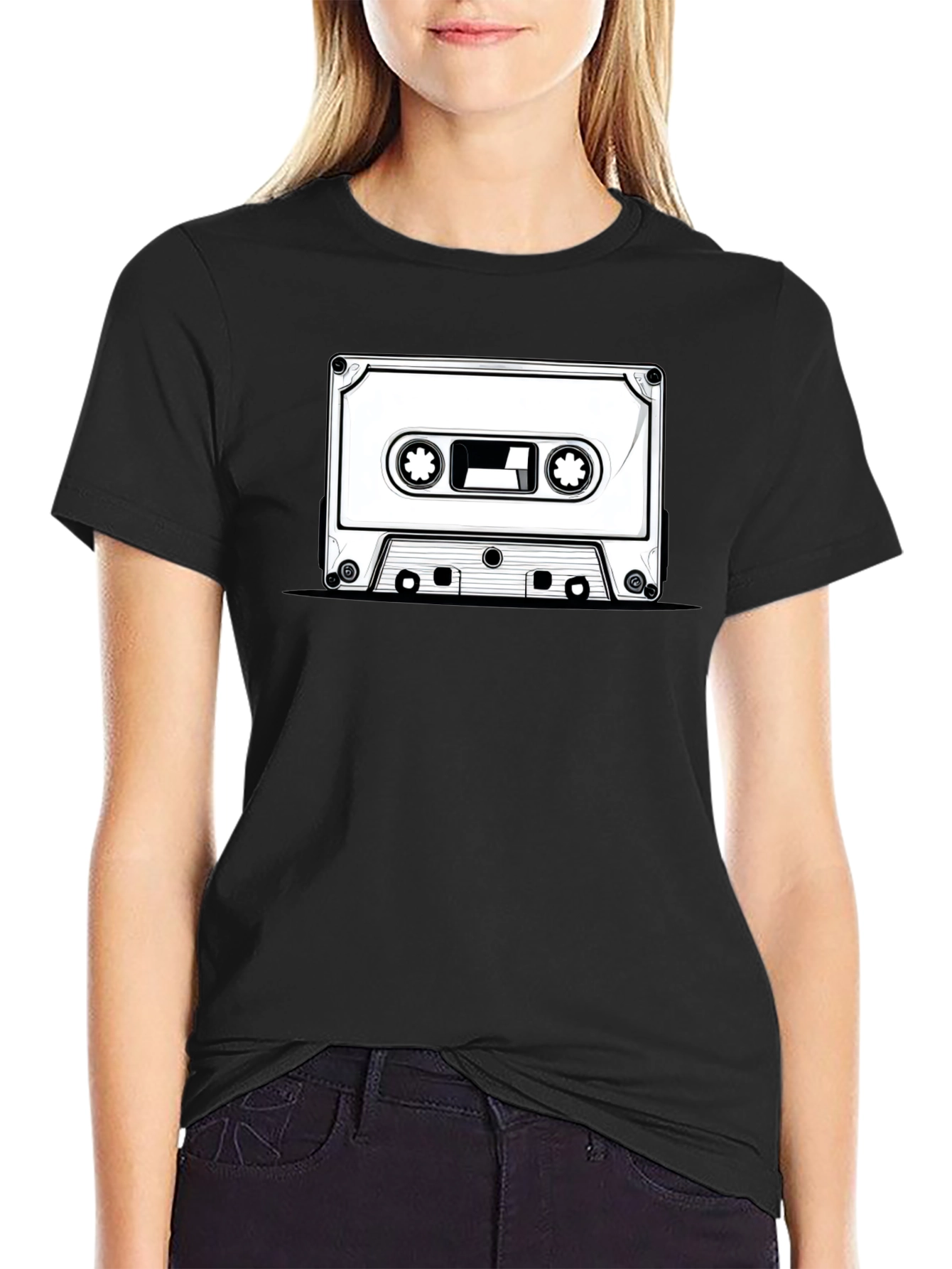 Retro Cassette Tape Graphic T-Shirt - Black