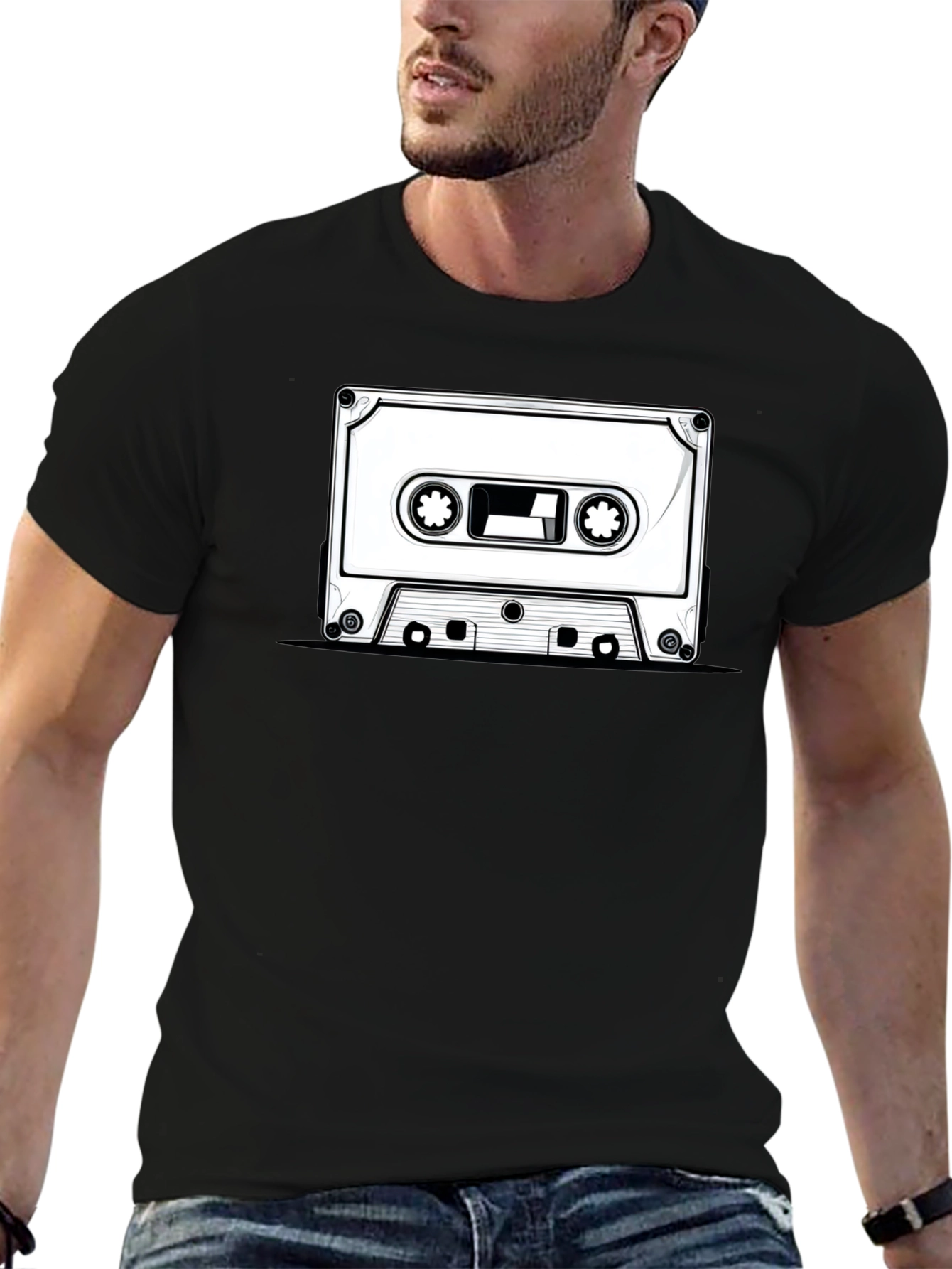 Retro Cassette Tape Graphic T-Shirt - Black