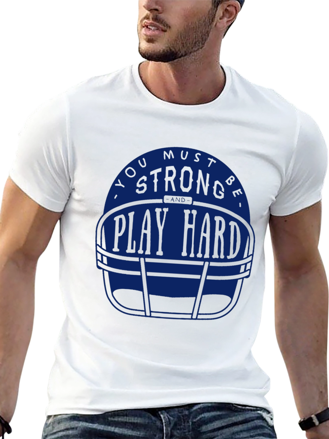 Strong Play Hard Football Helmet T-Shirt
