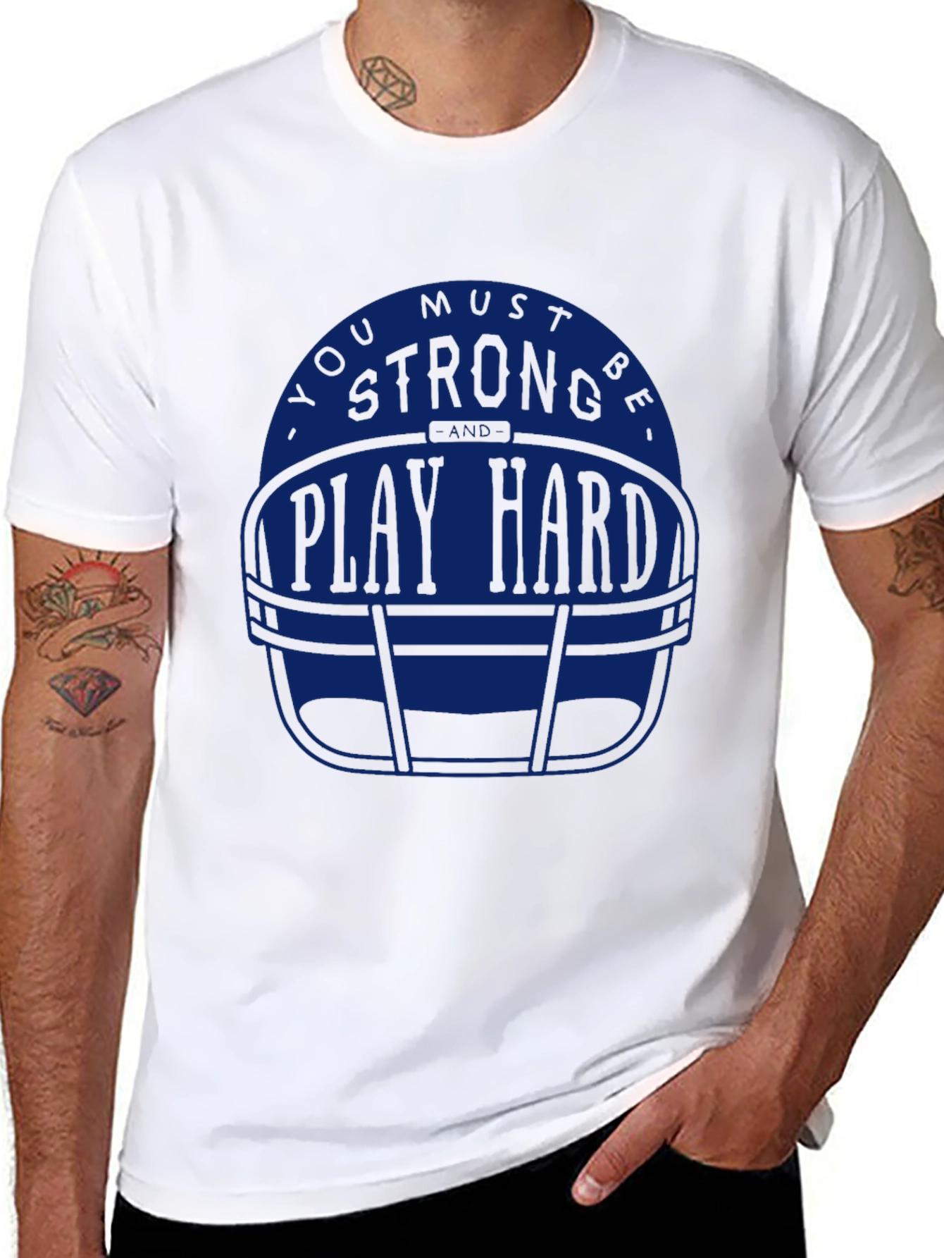 Strong Play Hard Football Helmet T-Shirt