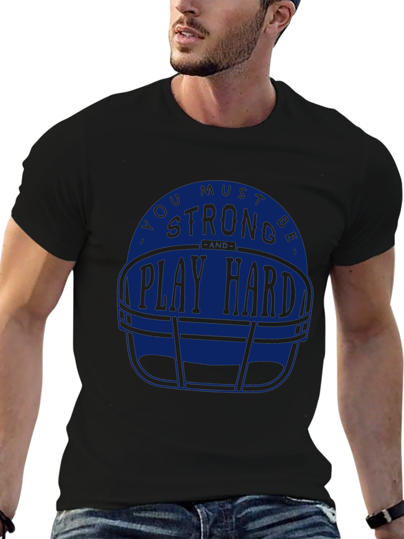 Strong Play Hard Football Helmet T-Shirt