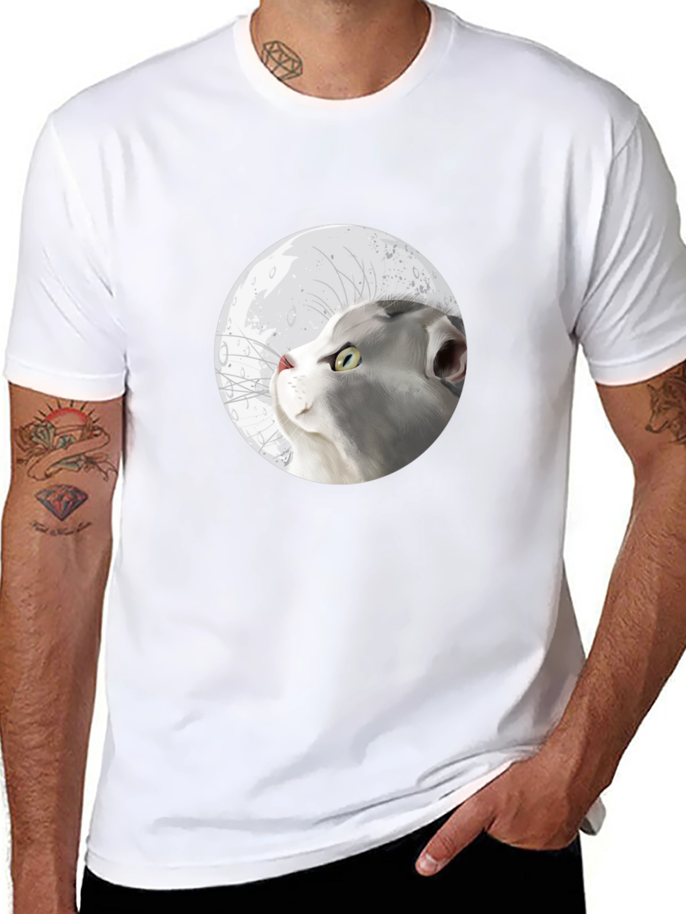 Cat Moon Graphic T-Shirt - Stylish Cotton Tee