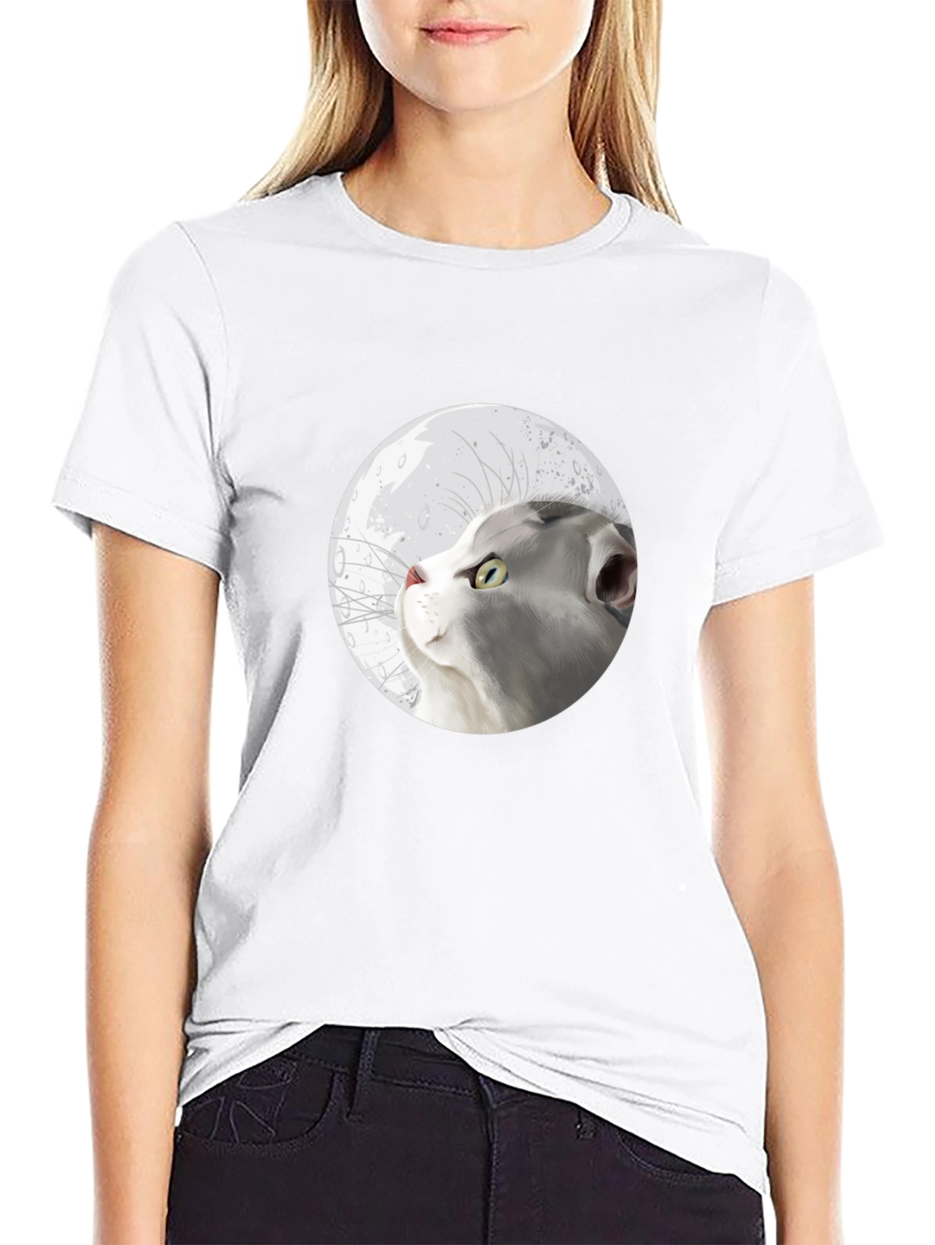 Cat Moon Graphic T-Shirt - Stylish Cotton Tee