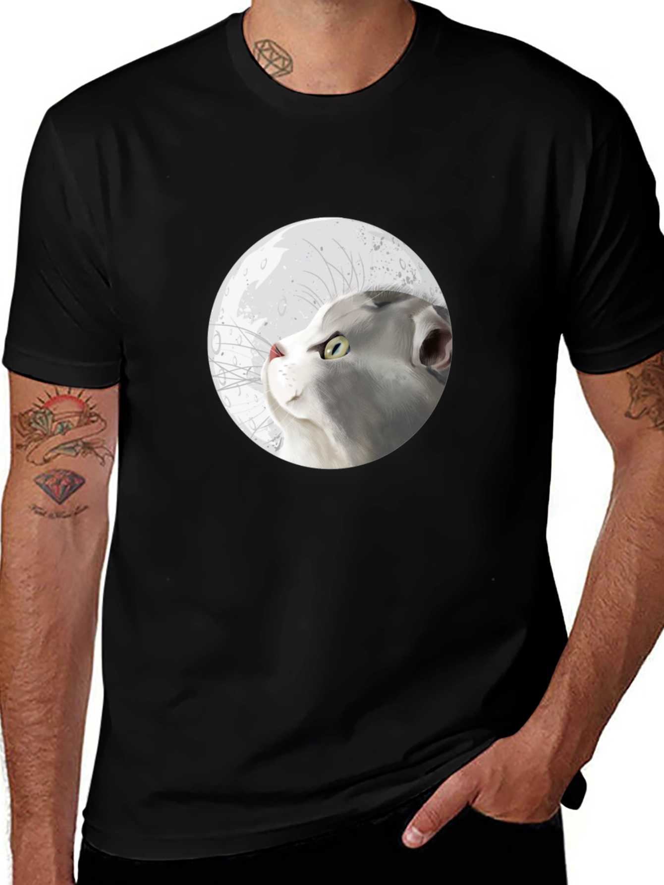 Cat Moon Graphic T-Shirt - Stylish Cotton Tee