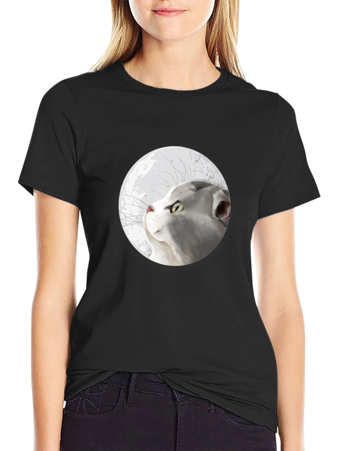 Cat Moon Graphic T-Shirt - Stylish Cotton Tee