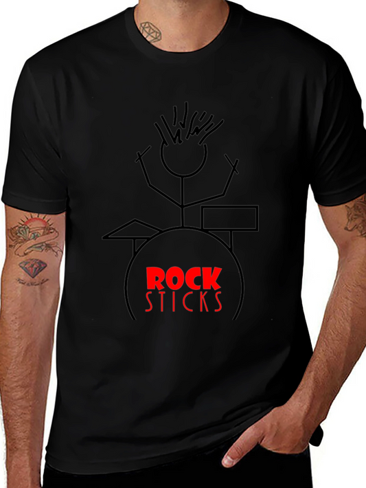 Rock Sticks Drummer Graphic Black T-Shirt