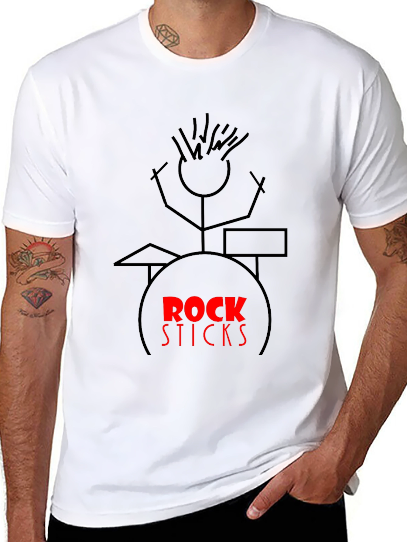 Rock Sticks Drummer Graphic Black T-Shirt