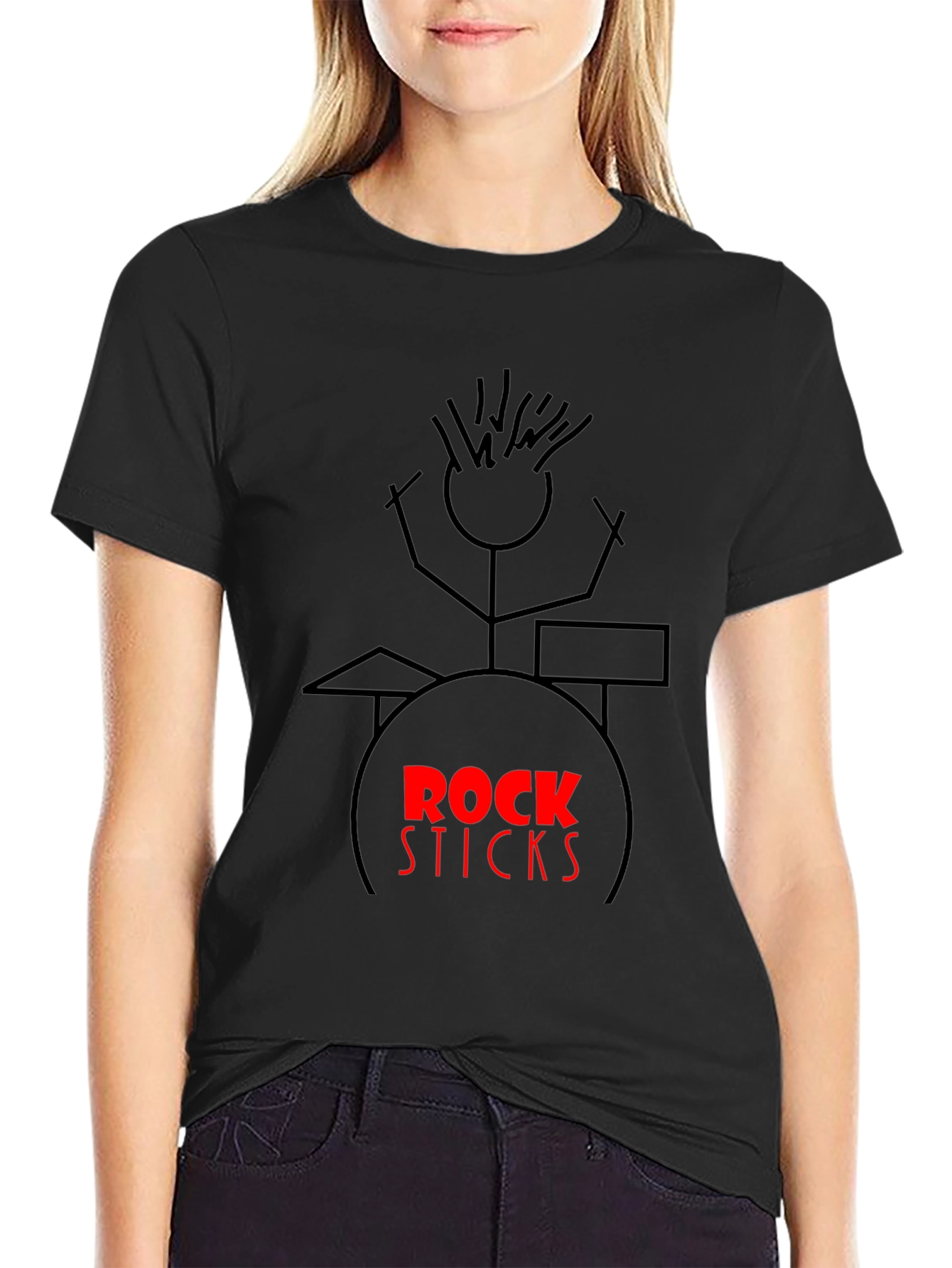 Rock Sticks Drummer Graphic Black T-Shirt