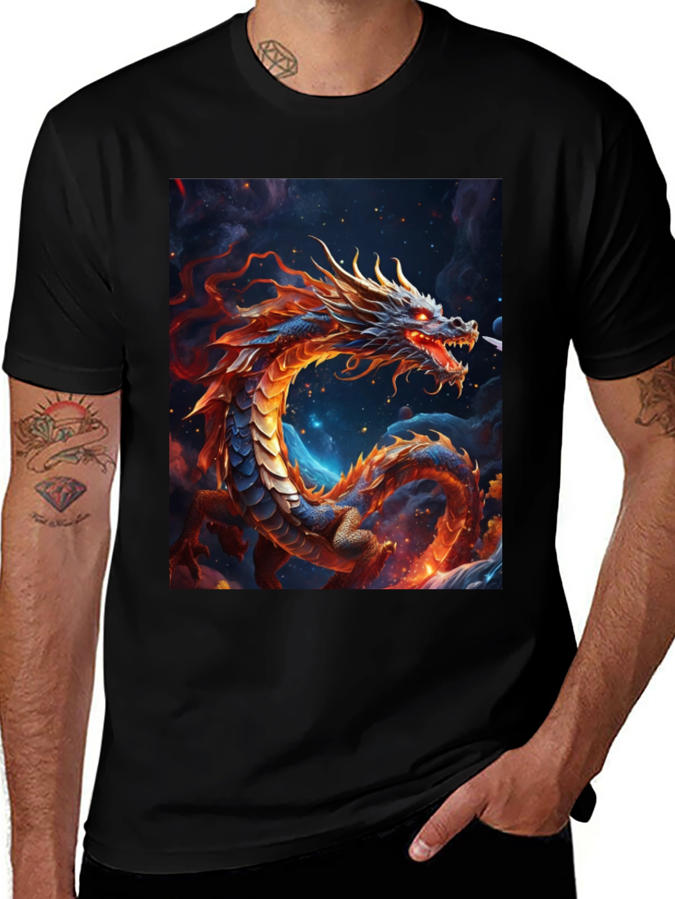 Fiery Dragon Graphic Tee - Fantasy Art Shirt