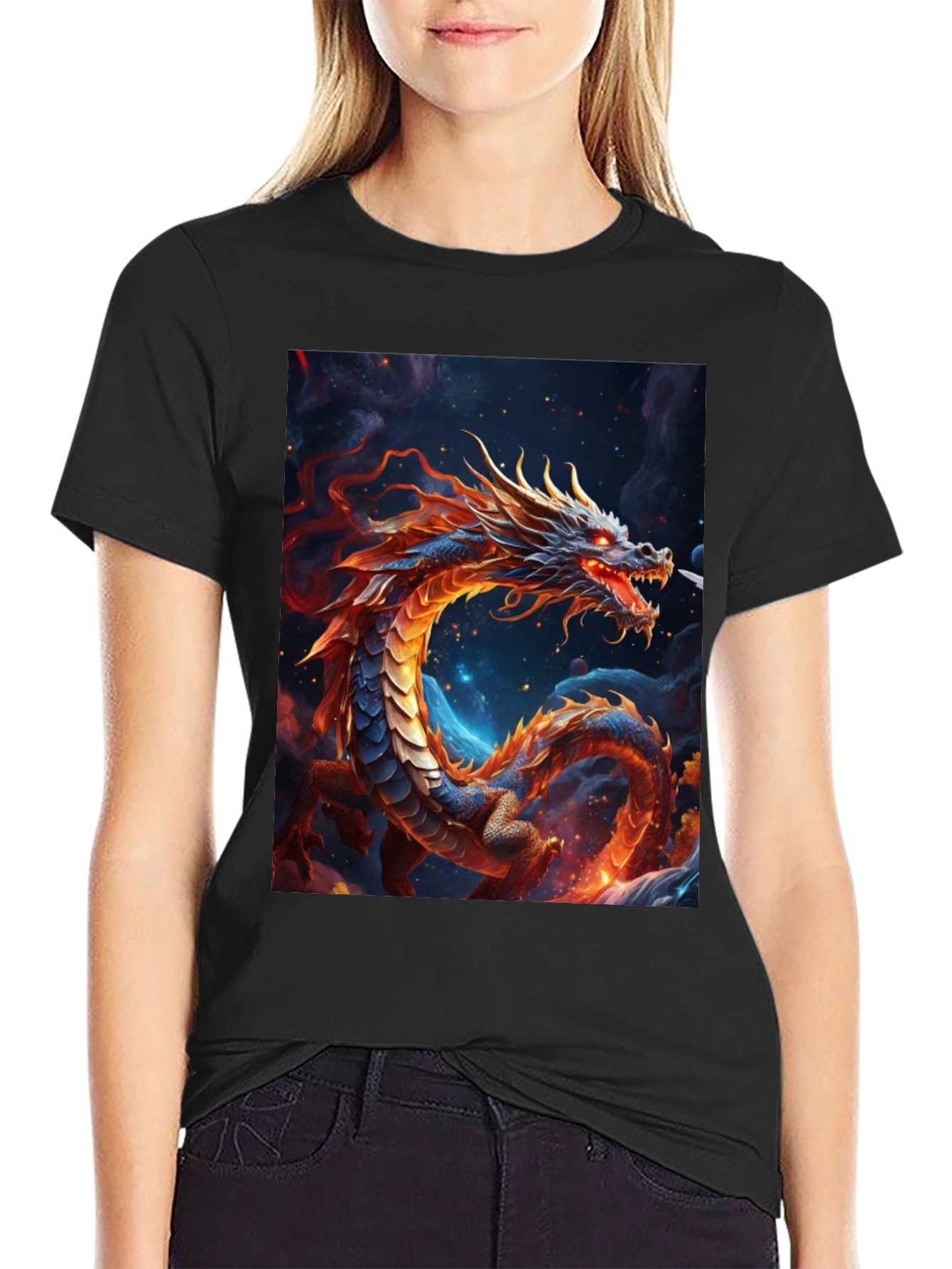 Fiery Dragon Graphic Tee - Fantasy Art Shirt