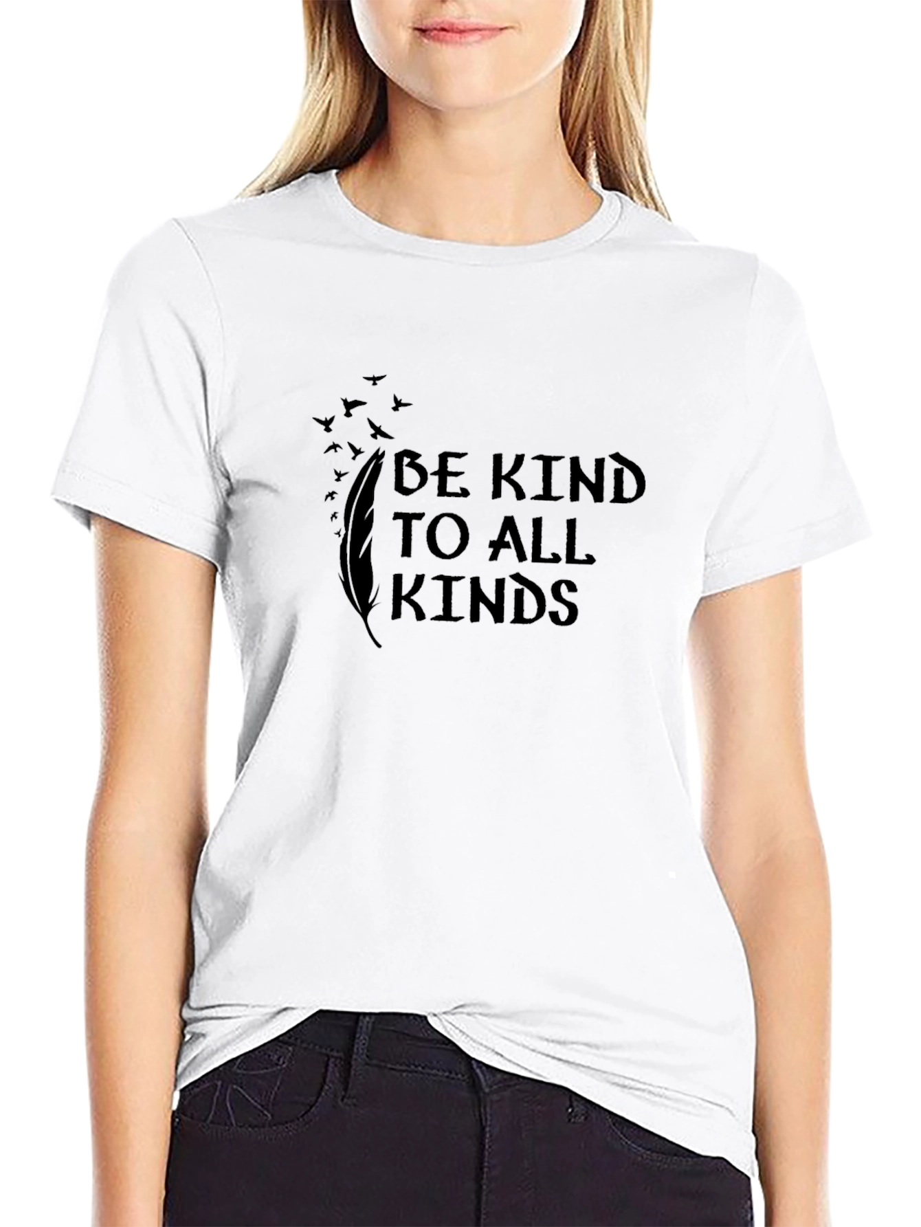 Be Kind T-Shirt - Feather and Birds Design