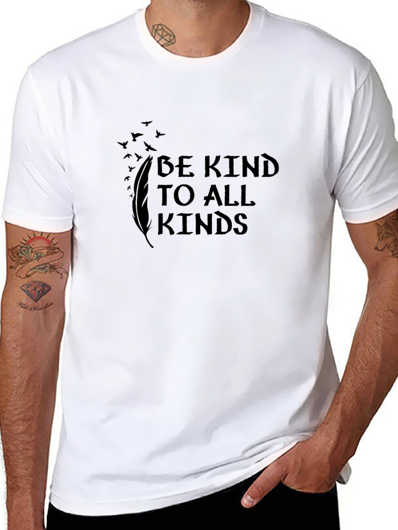 Be Kind T-Shirt - Feather and Birds Design
