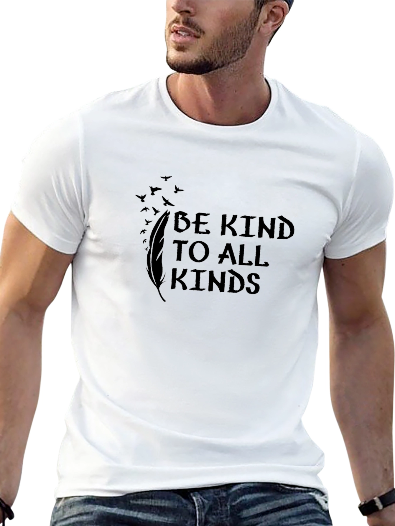 Be Kind T-Shirt - Feather and Birds Design