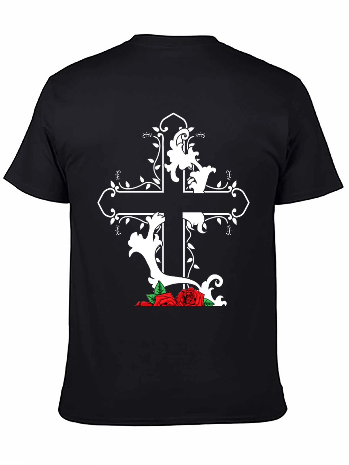 Gothic Cross and Roses Graphic T-Shirt