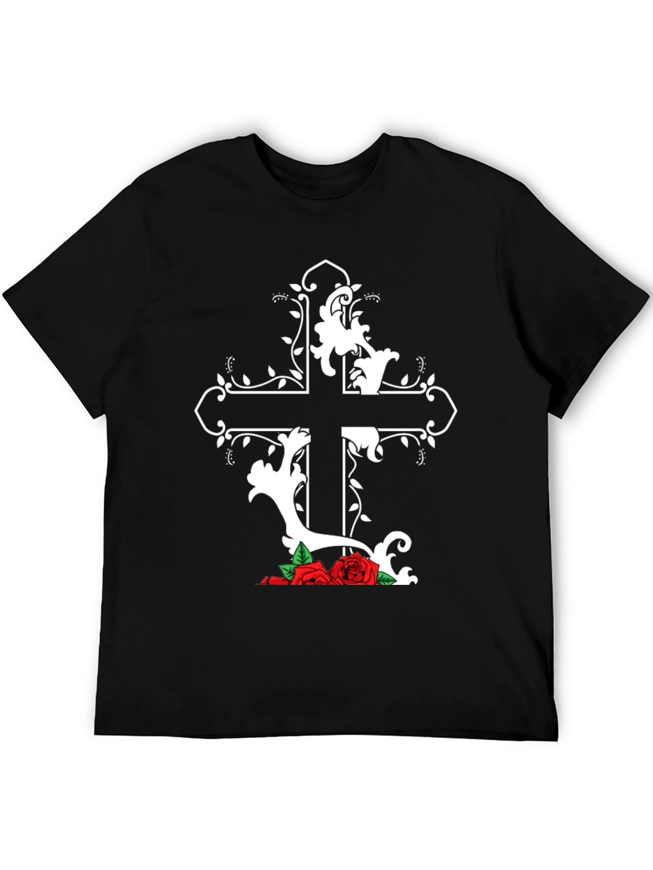 Gothic Cross and Roses Graphic T-Shirt